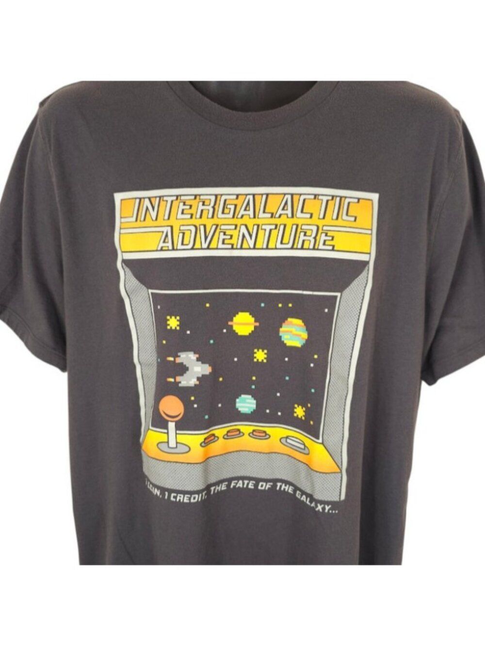 Retro Arcade Game T Shirt Mens Size XL Gray Intergalactic Adventure Sci Fi